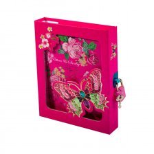 Подарочный блокнот в футляре 13,0 см * 17,0 см , 7БЦ, Alingar, ламинация, глиттер, замочек, 50 л., линия, "Бабочки на цветах", розовый