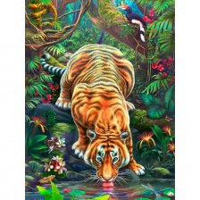 Картина по номерам Рыжий кот, 40х50 см, с акриловыми красками, 23 цвета, холст, "Хищник на водопое"