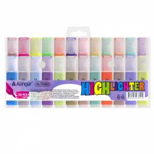 Набор текстовыделителей, 24 цвета, 12 пастель+12 неон, Alingar, "HIGHlighter", прямоугольный корпус, скошенный, пенал ПВХ с кнопкой, европодвес