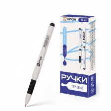 Ручка гелевая Alingar, "Sample", 0,55 мм, черная, резиновый грип, круглый, белый, пластиковый корпус, 12 шт/уп, карт. уп., европодвес