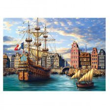 Картина по номерам Рыжий кот, 30х40 см, с акриловыми красками, холст, "Судна в старом порту"