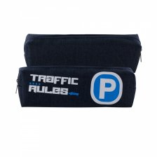 Пенал - косметичка, Alingar, ПВХ, молния, 50 х 190 мм, "Traffic Rules", тёмно-синий