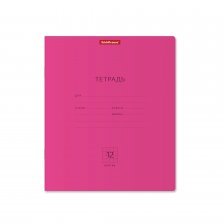 Тетрадь 12л., клетка, ErichKrause, скрепка, блок офсет, мелованный картон "Классика Neon", розовая