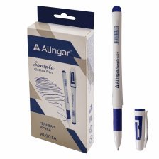 Ручка гелевая Alingar, "Sample", 0,55 мм, синяя, резиновый грип, круглый, белый, пластиковый корпус, в уп. 12 шт., картонная упаковка