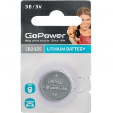 Батарейка-таб. литиевая, CR2025, GoPower Lithium, 3V, бл. 1 шт.