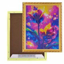 Алмазная мозаика Alingar, на подрамнике,  дизайн рамка, 30х40 см, "Неоновые цветы с бабочкой"