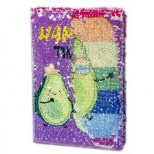 Подарочный блокнот А5, 7БЦ, Alingar, пайетки, двухсторонний дизайн, 80 л.. линия, "Счастливое авокадо"