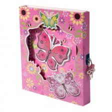 Подарочный блокнот в футляре 17,0 см * 22,0 см, гребень, Alingar, ламинация, глиттер, апплик, замочек,  50 л., линия, "Цветочные бабочки", розовый