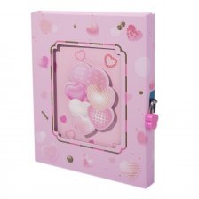 Подарочный блокнот в футляре 17,0 см * 22,0 см, гребень, Alingar, мел.картон, апплик., замочек,  60 л., линия, "Воздушные сердечки", розовый