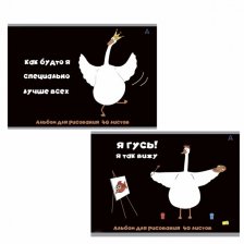 Альбом для рисования А4 40л., Alingar, на скрепке, мелованный картон (стандарт), 100 г/м2,  "Гуси", 2 дизайна в пленке т/у