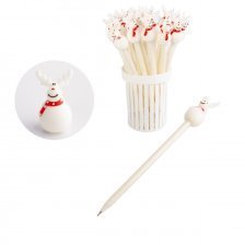 Ручка шариковая c игрушкой насадкой TUKZAR "Снеговик с рожками", 0,7 мм, синяя, игольчат. наконечник, круглый, белый пластик.корпус, пластик. упак.