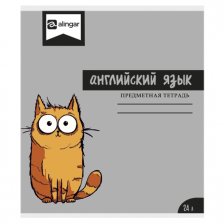 Тетрадь предметная  24л. А5 "Английский  язык "  со справочным материалом, скрепка, мелованный картон (стандарт), блок офсет, Alingar "Смешные коты"