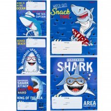 Тетрадь 18л., линия, Проф-Пресс "Разнообразные акулы", скрепка, мелованный картон, 5 дизайнов