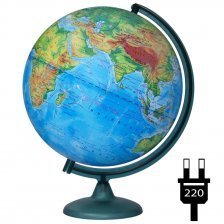 Глобус физический, Глобусный мир, d=320 мм, с подсветкой, 220 V, на круглой подставке