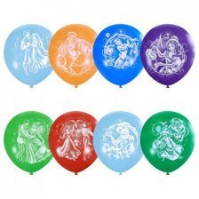Воздушные шары М12"/30 см Пастель+Декоратор (растр) 2 ст. рис "Дисней Принцессы" 50 шт.  шар латекс