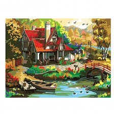 Картина по номерам Рыжий кот, 30х40 см, с акриловыми красками, холст, "Дом с причалом"