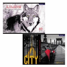 Альбом для рисования А4 40л., Alingar, на скрепке, мелованный картон (стандарт), 100 г/м2,  "MIX. Волк. City."