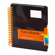 Тетрадь 200л., А5, клетка, Alingar, цветная спираль, пластиковая обложка с информ. окном, цветные пластиковые разделители, чёрный