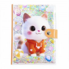 Подарочный блокнот А6, Alingar,"Котик",10.5*14.6 см,,80 л.,на кнопке ,линия, съемная обложка(голограф.эфф.), с наполнением из пайеток,перс.цвет