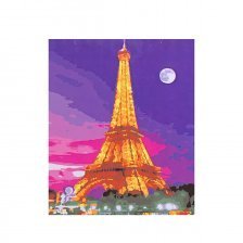 Картина по номерам Рыжий кот, 30х40 см, с акриловыми красками, холст, "Ночной вид на Эйфелеву башню"