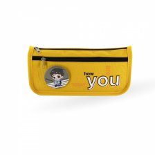 Пенал - косметичка Alingar, ПВХ, молния, боковой карман, значок, 90 х 210 мм, "How are you today", жёлтый
