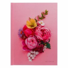 Записная книжка А6, Канц-Эксмо, 7БЦ, мат ламин., выб. лак, блестки золото, клетка, 64 л., "Яркие пионы"
