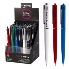 Ручка шариковая на масляной основе Yalong "Color" 0,7 мм, синяя, игольчатый наконечник, автоматическая, цветной пластиковый корпус, картонная упаковка