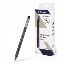 Ручка гелевая Alingar, "Neo", 0,5 мм, черная, игольчатый наконечник, круглый, тонированный, пластиковый корпус, 12 шт/уп, карт. уп., европодвес