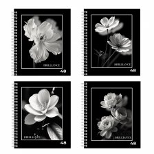 Тетрадь А5 48л., клетка, Alingar, гребень, блок офсет, мелованный картон (стандарт), "Белые цветы", 4 дизайна в пленке т/у