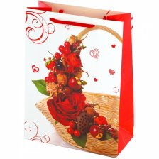 Пакет подарочный бумажный Alingar, (XL) 31х40х12 см, "Цветочно-ягодный букет", ламинация, (4 дизайна в коробе)