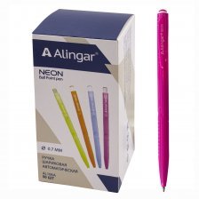 Ручка шариковая Alingar "Неон", 0,7 мм, синяя, автоматическая, грип, круглый, цветной, пластиковый корпус, картонная упаковка