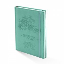 Ежедневник недатированный, А5, Yalong, 7БЦ, ПВХ, ляссе, бирюзовый, на резинке,  клетка, 140 л., "Букет из роз"