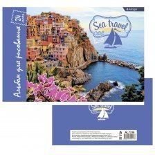 Альбом для рисования А4 24л., Alingar, на скрепке, мелованный картон,  "Sea travel"