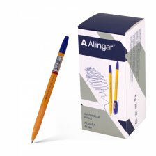 Ручка шариковая Alingar на масляной основе "Vectro-А", 1 мм, синяя, игольч. наконечник, грип, шестигран. оранж. пластик. корпус, 50 шт/уп, карт. уп.
