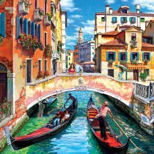 Картина по номерам Рыжий кот, 20х20 см, с акриловыми красками, холст, "Романтичная Венеция"