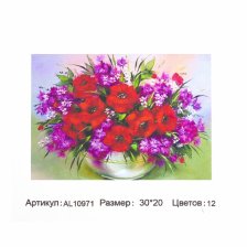 Картина по номерам Alingar,  холст на подрамнике, 20х30 см, 12 цветов, с акриловыми красками, "Цветы в вазе "