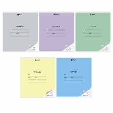 Тетрадь 12л., клетка, Alingar, скрепка, блок офсет, 100% белизна, мелованный картон (стандарт), "Mix Pastel", 5 дизайнов в пленке т/у