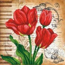Набор для вышивания на габардине, М. П Студия, 40*40/28*28 см, бисер 10 цветов (приобретается отдельно), инструкция, "Тюльпаны"