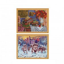 Алмазная мозаика Рыжий кот, двусторонняя (матов.), 30х40 см, "Волки зимой. Натюрморт со скрипкой"
