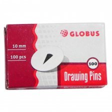 Кнопки канцелярские GLOBUS, 10 мм, металлические, картон. уп. 100 шт.
