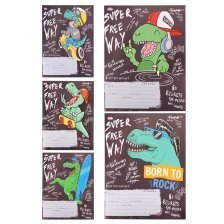 Тетрадь 12л., косая линия, Проф-Пресс, скрепка, мелованная обложка, "Крутой динозаврик", 5 дизайнов в спайке.