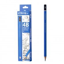 Набор ч/г карандашей, Yalong 4B, дерево, шестигранный, заточенный, синий корпус, европодвес, в уп. 12 шт.