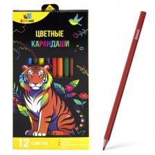 Карандаши цветные 12 цв., ZOOMI, пластиковые, "Тигр"