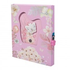 Подарочный блокнот, пакет, А5, Alingar, замочек, розовый, "Бабочка на цветке"