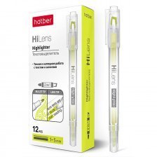 Текстовыделитель, желтый, HATBER, двусторонний 12 штук, 1-5 мм, картонная упаковка