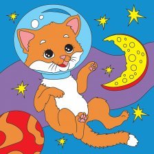 Картина по номерам Рыжий кот, 15х15 см, с акриловыми красками, холст, "Котенок в космосе"
