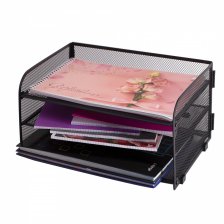 Лоток для бумаг и канцтоваров горизонтальный, Alingar, металл,  32*17*23 см, 3 отделения, черный