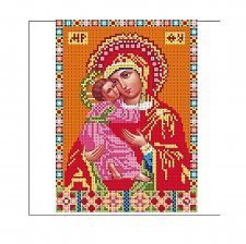 Набор для вышивания бисером Рыжий кот, 24х30 см, частичное заполнение канва с рис., "икона Божией матери с младенцом"