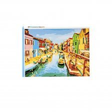 Картина по номерам Рыжий кот, 30х40 см, с акриловыми красками, холст, "Красивые цветные домики по берегам канала"