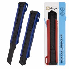 Нож канцелярский Alingar, 18 мм, auto-lock фиксация, микс синий/красный, металл. направляющие, отверстие для подвеса, пластик. корпус, европодвес